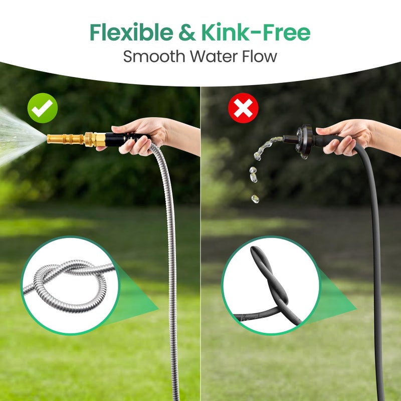 Cesun 10 FT Metal Garden Hose, Drinking RV Water Hose, Reinforced Metal Fittings, Dehumidifier Drain Hose Connector Extension, Reel Extender for Yard - Image 3